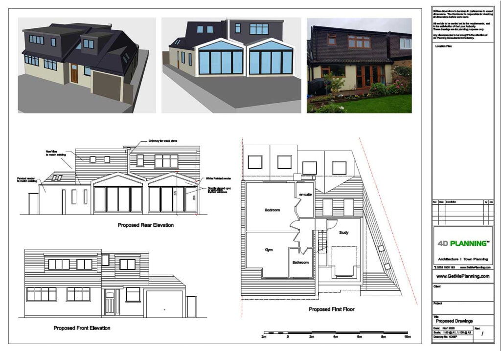 architectural drawings for double storey, single storey extension, roof extension, residential development, 4d planning